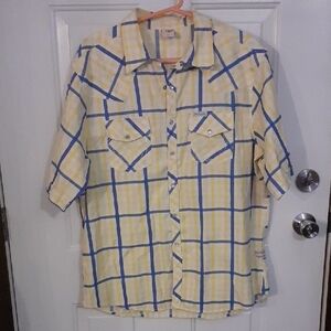 True Religion Yellow and Blue Casual Snap Down Shirt Size 3XL